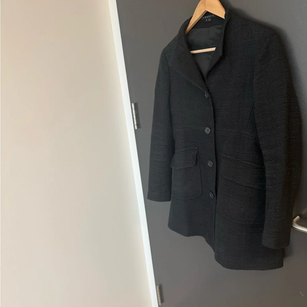 Theory S “Gessa tweed” GUC wool/cotton Black Textured Blazer w/ metallic thread - Picture 3 of 11